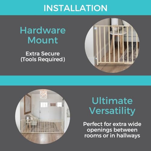 Toddleroo by North States Extra Wide Swing Wooden Gate, Fits 60″- 103″ Wide. Hardware Mount. Extra Wide Baby Gate, Child Gates for Wide Openings. Made in USA (27″ Tall, Sustainable Hardwood) Toddleroo by North States Extra Wide Swing Wooden Gate, Fits 60″- 103″ Wide. Hardware Mount. Extra Wide Baby Gate, Child Gates for Wide Openings. Made in USA (27″ Tall, Sustainable Hardwood)