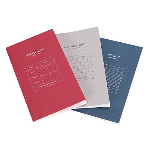 システム手帳 ミニメモ帳 スケジュール帳 月間/週間/横罫記録帳 3点セット 軽量 携帯に便利 ノート 中高学生 受験生 教師 人気 文房具 オフィス用品 16.8×9.3CM
