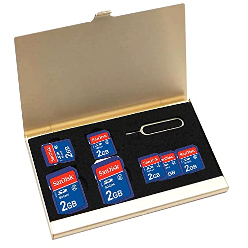 SIM Card Case,Universal Waterproof Slim Mini SIM Card Slots Storage Case,with 2 SIM Card,2 Micro SIM Card,2 Nano SIM Card &1 Cell Phone Eject Pin Slots(Gold)