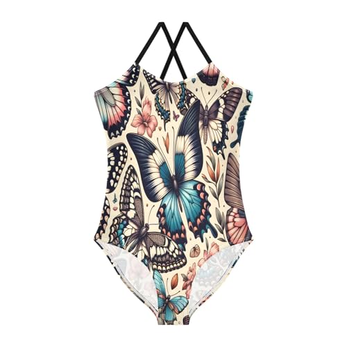 Butterfly Pattern Girls One-Piece Swimsuit Beach Bathing Suit