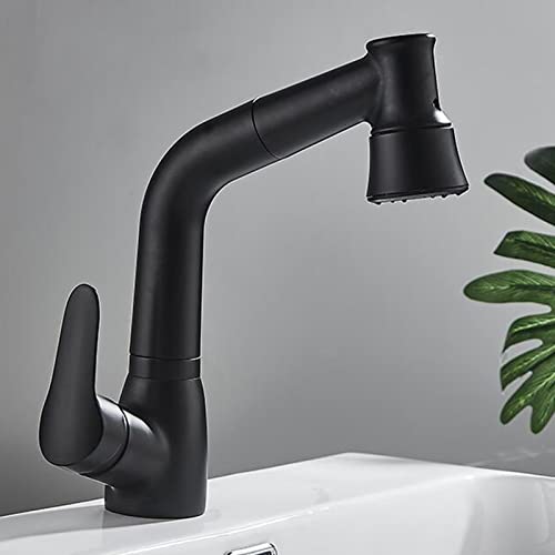 洗面用蛇口 引き出し式スプレー回転式 真鍮製 多機能 温水・冷水シングルホール 浴室用蛇口 - グレー(Chrome)