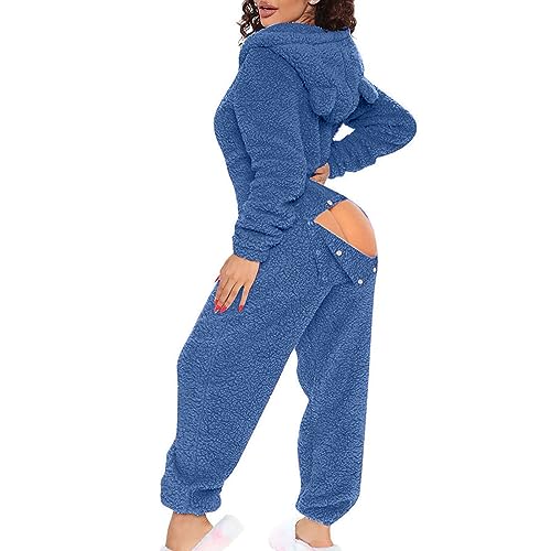 YAOJIWANG Pijama Mujer Entero, Pijama Mujer de Una Pieza Mono con Cremallera, Pijamas Enteros de Polar para Adultos Enteros Monos Talla Grande Empalme Jumpsuits Onesies Sleepwear Romper S-XXL
