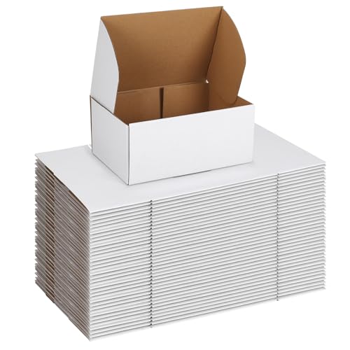 CRUGLA 9x6x4 White Shipping Boxes, 25 Pack Corrugated Mailer Boxes for Small Business Packaging, Quick Fold Cardboard Mailer with Round Seal Stickers