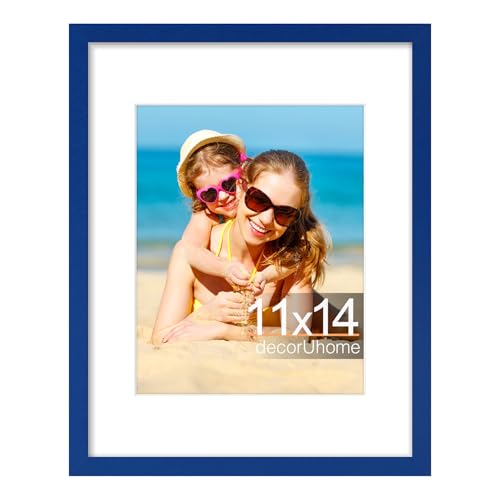 decorUhome 11x14 Picture Frame, Display Pictures 8x10 with Mat or 11x14 without Mat, Wall Mounting Photo Frame, Royal Blue, 1 Pack