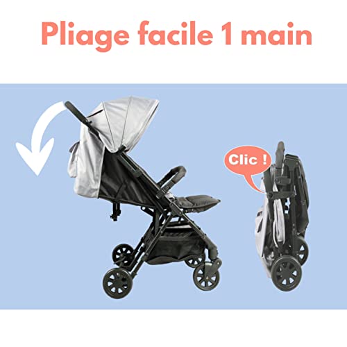 BAMBISOL Zwillings-Kinderwagen mit Rippenstritt | für Zwillinge ab der Geburt geeignet | ultrakompakt | Schwarz/Grau