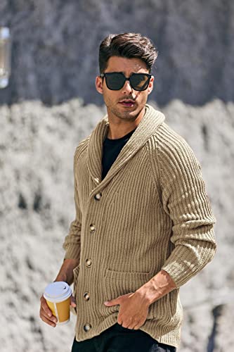 Runcati Mens Shawl Collar Cardigan Sweaters Button Down Open Front Knitwear Cable Knitted Ribbed Jackets Outwear 5
