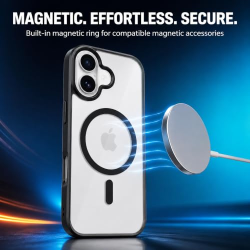 Image of MAGA Back Case Cover for Apple iPhone 16, Transparent Black Magnetic Case Compatible with MagSafe, Hybrid Hard PC Back & Soft TPU Bumper, Shockproof Protective Cover - Black