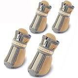 QUMY Dog Shoes for Small Dog, Puppy Dog Boots & Paw Protectors for Winter, Summer Hot Pavement, Waterproof in Rainy Weather, Ourdoor Walking, Indoor Hardfloors Skid-Resistant Soles Khaki Size 2