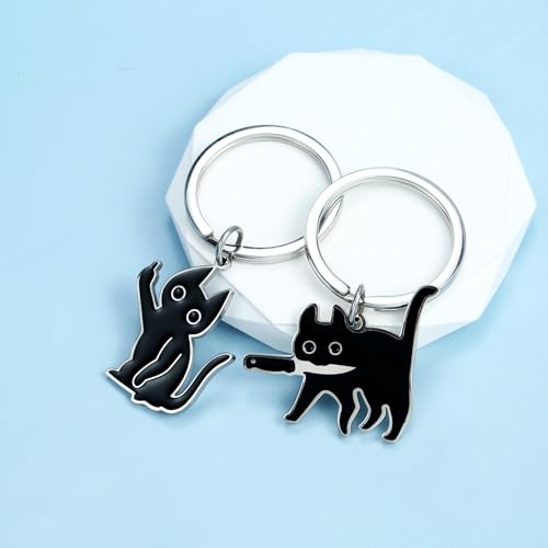 Image of 2Pcs, Cat Keychain, Stainless Steel Keyrings & Keychains, Bag Charms for Handbags and Car Keychain, Black It Is So Cute It Can Be A Cat Lover Gift For Someone Who Loves Cats Very Cute Cat Stuff