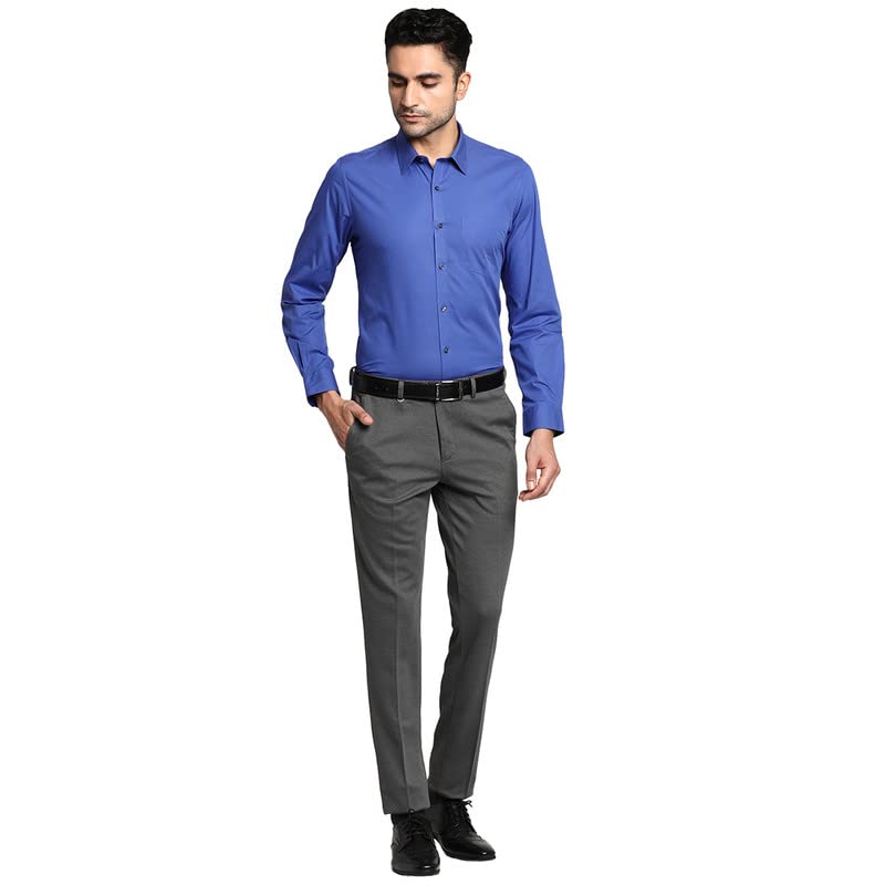 Image of Turtle Men Cotton Blue Slim Fit Solid Formal Shirts