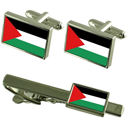Gemelos de Palestina de alta gama y pasador de corbata artesanal en estuche