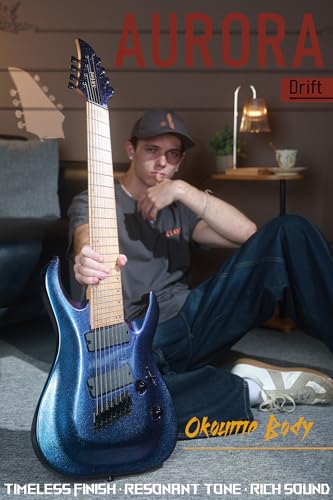 Image of AKLOT Multi-Scale 8-String Electric Guitar: Roasted Maple Neck with String-Through Bridge Electric Guitars Kit with Okoume Body, HH Pickup, Gig Bag, Strap, String Mute, Distortion Pedal, XRN-8 TB