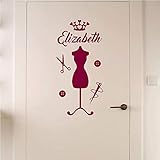  Calcomanías de pared de moda Zykang Niñas Costura de maniquí personalizada Cualquier nombre Vinilo Etiqueta de la pared Calcomanía Decoración de la puerta del hogar Mural 30 X 60 cm