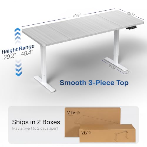 Image of VIVO Dark Gray 71 x 30 in Standing Desk, DESK-KIT-1W7G | Electric, Holds 220 lbs, Sit Stand, Height Adjustable, Extra Deep Table Top, Memory Presets, 1B Series, White Frame