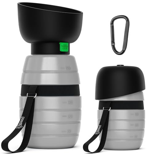 Pecute Borraccia per Cani in Viaggi (500ml) - In Silicone Con Ciotola per l'Acqua Pieghevole - Per Animali Domestici, Grigio