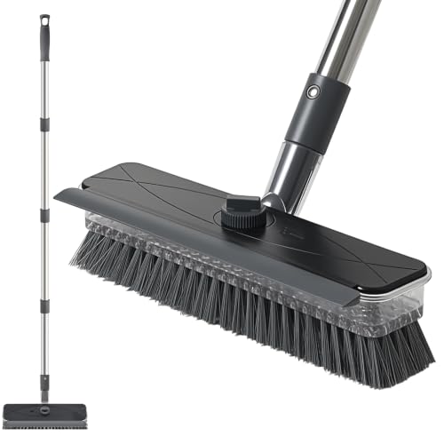 Mitclear Floor Scrub Brush with Long Handle, 3 in 1 Scrubber & Squeegee