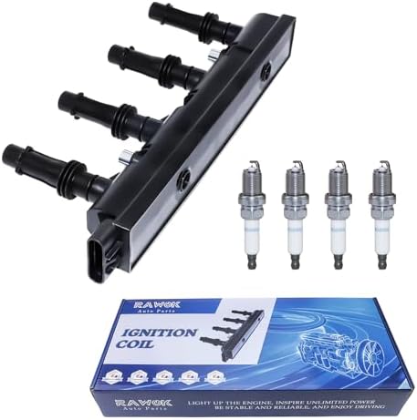 RAWOK Ignition Coil UF669 and 4 Double Iridium Spark Plugs 1675 Compatible With 2011-2015 Chevy Cruze Limited, 2012-2020 Sonic Trax, 2013-2021 Buick Encore 1.4L, D521C PFR7S8EG 55577898