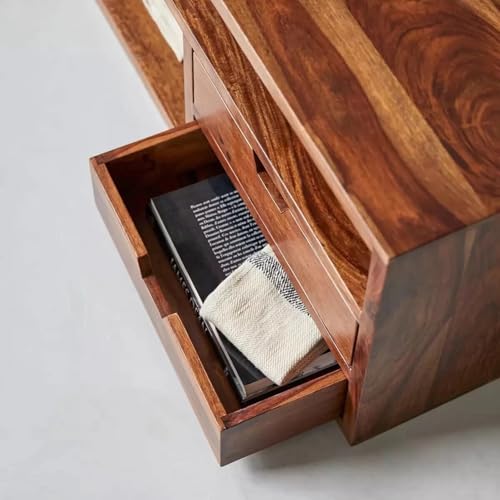 Image of Louis Rosewood Sheesham Solid Wood TV Entertainment Unit for Living Room & Office (Finish Color - Teak)