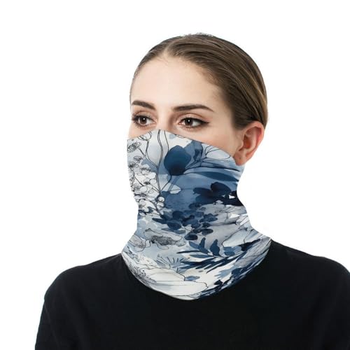 Aqua Blue Floral Pattern Face Mask para clima frío - Balaclava elástica para moto, ciclismo, esquí y más miniatura 7
