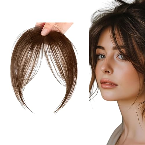 VBSJAH Flequillo Postizo con Clip de Fibra Química, Flequillo Postizo con Clip de Fibra Sintética, Marrón Claro, con Patillas, Extensión Capilar Natural para Mujeres