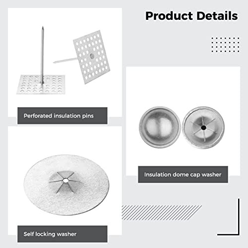 150 Pieces Perforated Insulation Pins 2-1/2 Inch, 1.5 Inch Self Locking Washers Round, 7/8 Inch Aluminum Insulation Hangers Insulation Dome Cap Washers For Wall And Ceiling (50Set/150Pieces) (150Pcs) #TOP2
