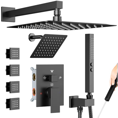 Image of Shower System with Body Jets,4 Way Shower Faucet Set,Matte Black