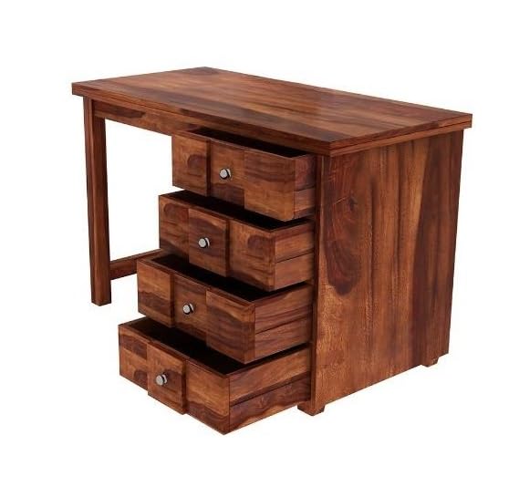 Image of Solid Sheesham Wood Study Table with 4 Drawer Storage for Study Room Home Office Workstation Laptop Table Desk for Living Room Wooden Furniture (Natural Honey Finish)