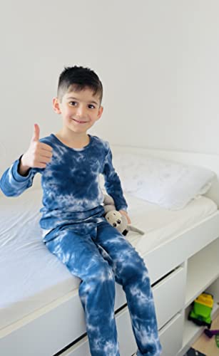 Owlivia 100% Organic Cotton Baby Long Sleeve Pajama Sets, Toddler Boy Girl 2-Piece Sleepwear(12-18 Months, Tie Dye Dark Navy)