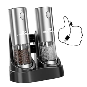 [Upgraded Larger Capacity] Electric Salt and Pepper Grinder Set with USB Charging Base, 95ml Large Capacity, Adjustable Coarseness,Stainless Steel Automatic Pepper Mill (Upgraded Capacity-A)