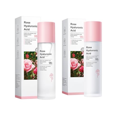Tónico de Rosa con Ácido Hialurónico + Loción Hidratante, Proporciona Hidratación Profunda, Sella La Humedad, Mejora La Elasticidad de la Piel, Adecuado para Todo Tipo de Piel