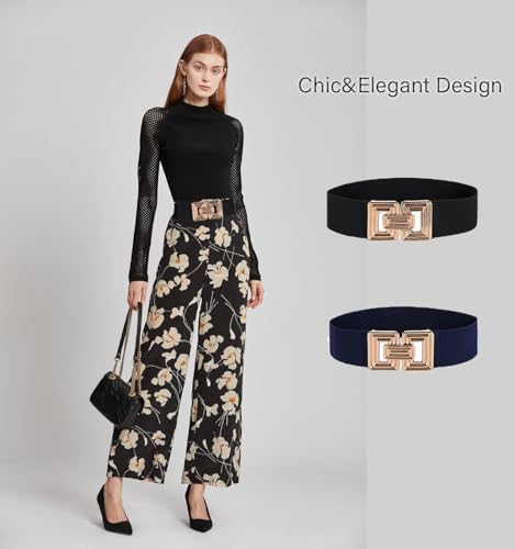 COTIM COYIN Women's Adjustable Elastic Belt With Gold Buckle for Pants Jeans Dresses2