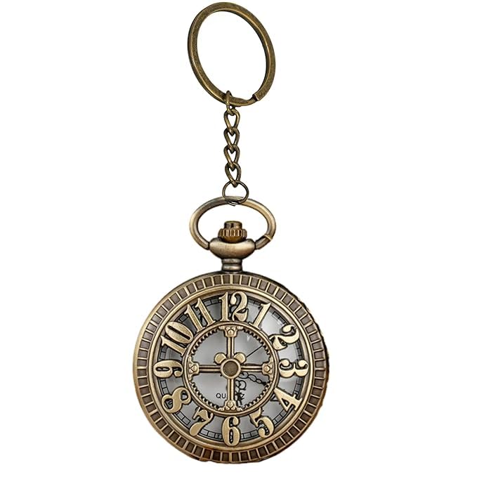 Vintage Clock Dial Pocket Watch Keychain Antique Quartz Pendant Key Ring Retro Metal Chain Key Holder for Men Women Stylish Gift-image-10