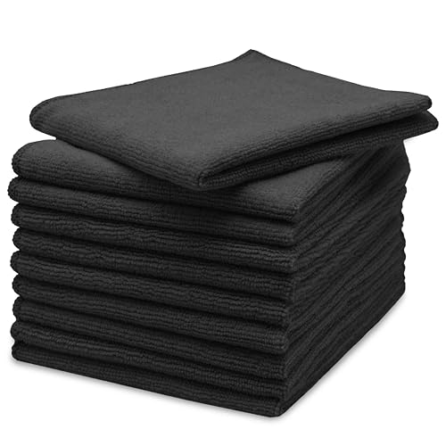 ZOLLNER Juego de 10 paños de Microfibra para un Brillo sin Rayas - paños de Limpieza sin Pelusa y Muy absorbentes - Lavables hasta 60 °C - 40 x 40 cm en Color Negro - Calidad de Hotel