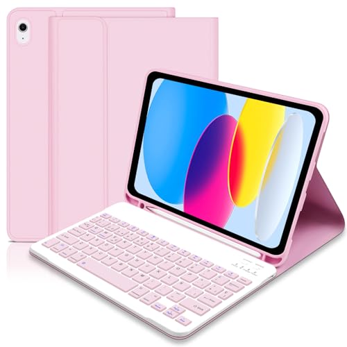 Funda con Teclado Español Ñ para iPad 10 Generación 2022/11 Generación A16 2025 (10.9/11 Pulgada),Teclado Bluetooth Magnético Desmontable para 10.ª Gen 2022, Rosa
