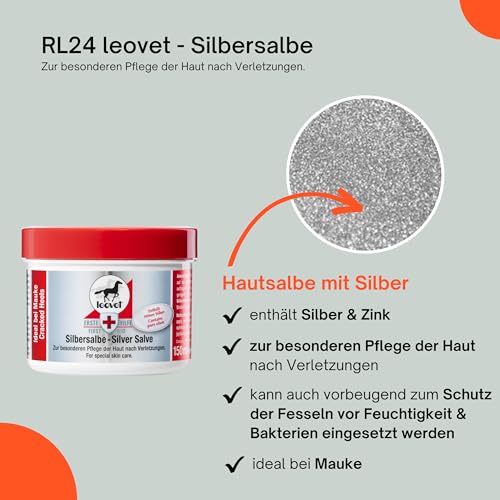 RL24 – leovet Silbersalbe – Pferdesalbe mit Silber, Panthenol & Zink – antiseptischer Pferdebalsam – Salbe mit hochwertigen Pflanzenölen – Haut- & Hufpflege – Wundsalbe ideal bei Mauke – 1 x 150 ml