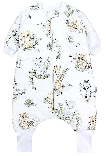 TupTam Gigoteuse Bébé avec Pieds et Manches, certifiée OEKO-TEX, Gigoteuse d'hiver 2,5 TOG, Unisexe, Safari/Lion/Marron/Feuilles/Vert, 80-86