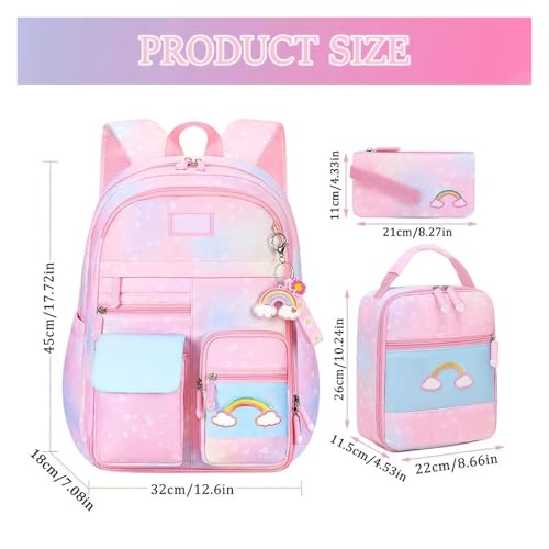 Backpack Rainbow Embroidery 3-Piece Set High Mass Gradient Adult Backpack Large Capacity(L purple)3