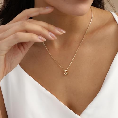 Image of Personalized Bubble Letter Initial Necklace, 14K Gold Plated, Dainty Pendant for Women, Trendy Gold Jewelry