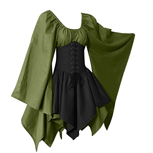 Mittelalterliches Kostüm für Damen, Trompetenärmel, irisches Hemdkleid mit Korsett, traditionelles Kleid, Halloween, Cosplay, Gothic, Retro,...