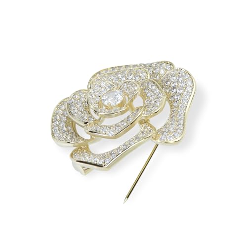 Image of Elegant Crystal Blooming Rose Flower Brooch Lapel Pin Breastpin for Women Birdal Cardigan Hat Scarf Suit Sweater Floral Pins