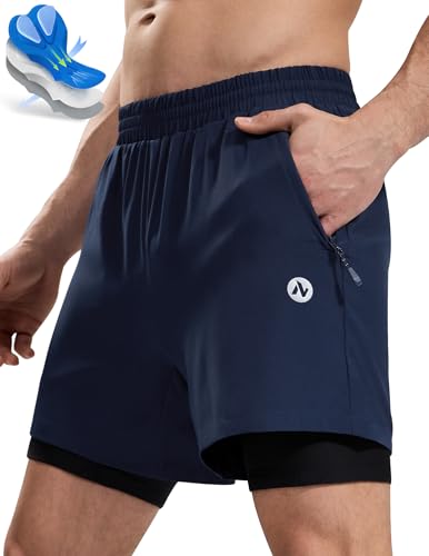 Nepest Men's Mountain Padded Bike Shorts Cycling Bicycle 4D Gel Padding 2 in 1 Biking Shorts MTB Liner Baggy Lightweight Quick Dry Zipper Pockets Navy Blue/Black,XL