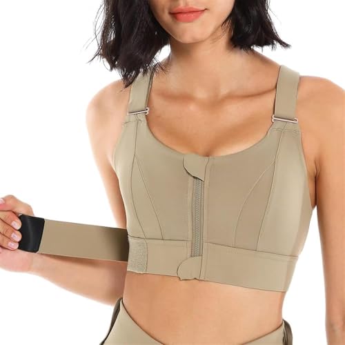 Image of Women's High Impact Sports Bra with Zip Front High Support Wireless Adjustable Plus Size for Large Breasts