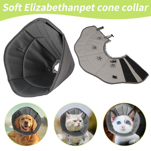 Image of Soft Dog Cone for Small Medium Large Pets After Surgery, Comfy Cone for Dogs, Cones for Dogs to Stop Licking, Pet Elizabethan Collar Alternative to Prevent Licking Wounds (Grey, M)