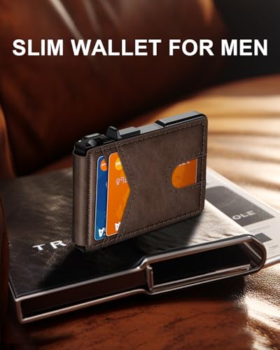 Image of ZALVEX Wallet for Men, Mens Minimalist Wallet 9-13 Cards, Slim Compact Wallet with Money Clip & ID Window, RFID Blocking Smart Pop Up Card Wallet, Metal Aluminum Credit Card Holder Bifold Wallet