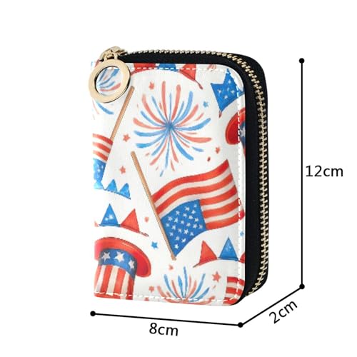 Card Holder Wallets RFID Blocking Wallet Women Leather Zip Around Zipper Wallet with Coin Pouch American Flags White Cartoon3