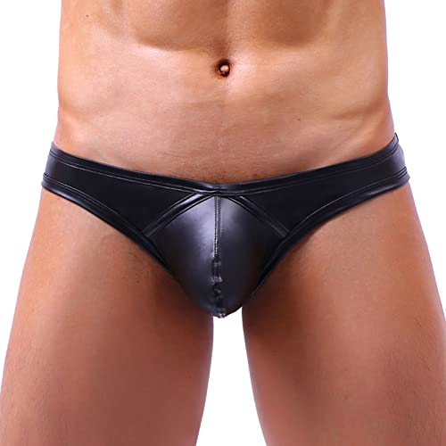 Male's Briefs Faux Leather Jockstrap Thong Stretch Briefs Sissy Pouch Panties Underwear3