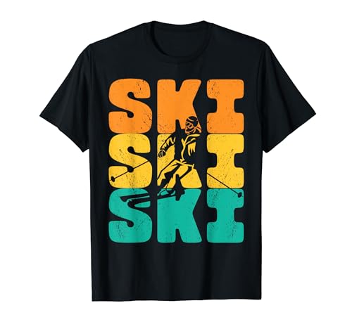 Ottimo regalo retrò per un compleanno, Natale o qualsiasi occasione per bambini, donne e uomini la cui passione è lo sci. Questa parola sci vintage e la silhouette di uno sciatore che scende le montagne sulla neve è perfetta da indossare durante la stagione sciistica.