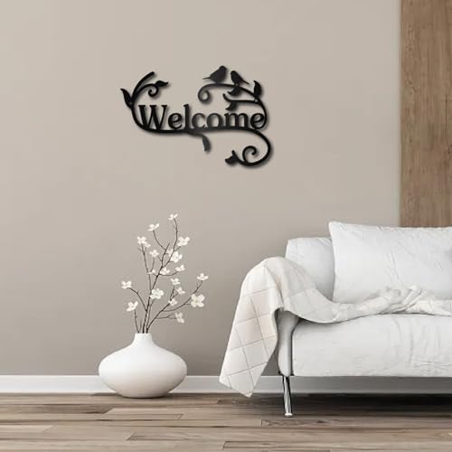 CREATCABIN Welcome Metal Wall Art Birds on Branch Decor Wall Hanging Silhouette Sculpture Ornament Iron Welcome Sign for Indoor Outdoor Home Living Room Kitchen Garden Decoration Gift Black 12 x 8Inch - Cosy Home Interiors CREATCABIN Welcome Metal Wall Art Birds on Branch Decor Wall Hanging Silhouette Sculpture Ornament Iron Welcome Sign for Indoor Outdoor Home Living Room Kitchen Garden Decoration Gift Black 12 x 8Inch - Image 6