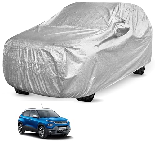 Image of Auto Hub Waterproof Car Cover Compatible with Tata Punch with Mirror Pockets, Soft Cotton Lining, Punch Car Cover Waterproof, Metallic Silver