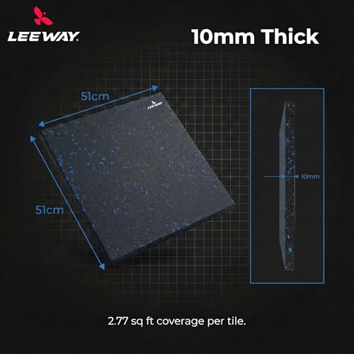 Image of Leeway Gym Mats for Floor | EPDM (Set of 4, 10mm, 20 inchx20 inch) Black with Blue Flecks| Gym Floor Mat Rubber for Heavy Workout | Matt for Home Exercise | | Yoga Rubber Tiles, Kids Rooms Heavy Duty Sheet